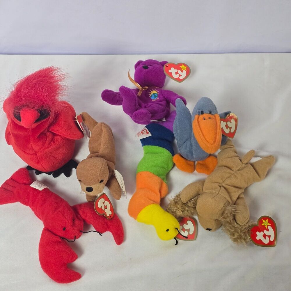 TY Beanie Babies Set of 7 - With Tags Attached -‎ Vintage Collectible Plush Toys